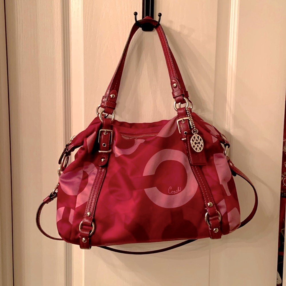Coach Signature OP Art Tote Fuchsia Handbag - Gently Used